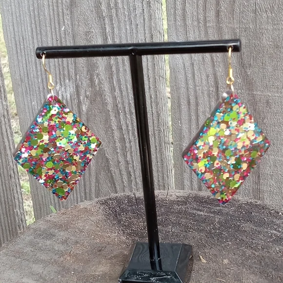 Hand Crafted Multicolor Glitter Earrings - Picture 2 of 6